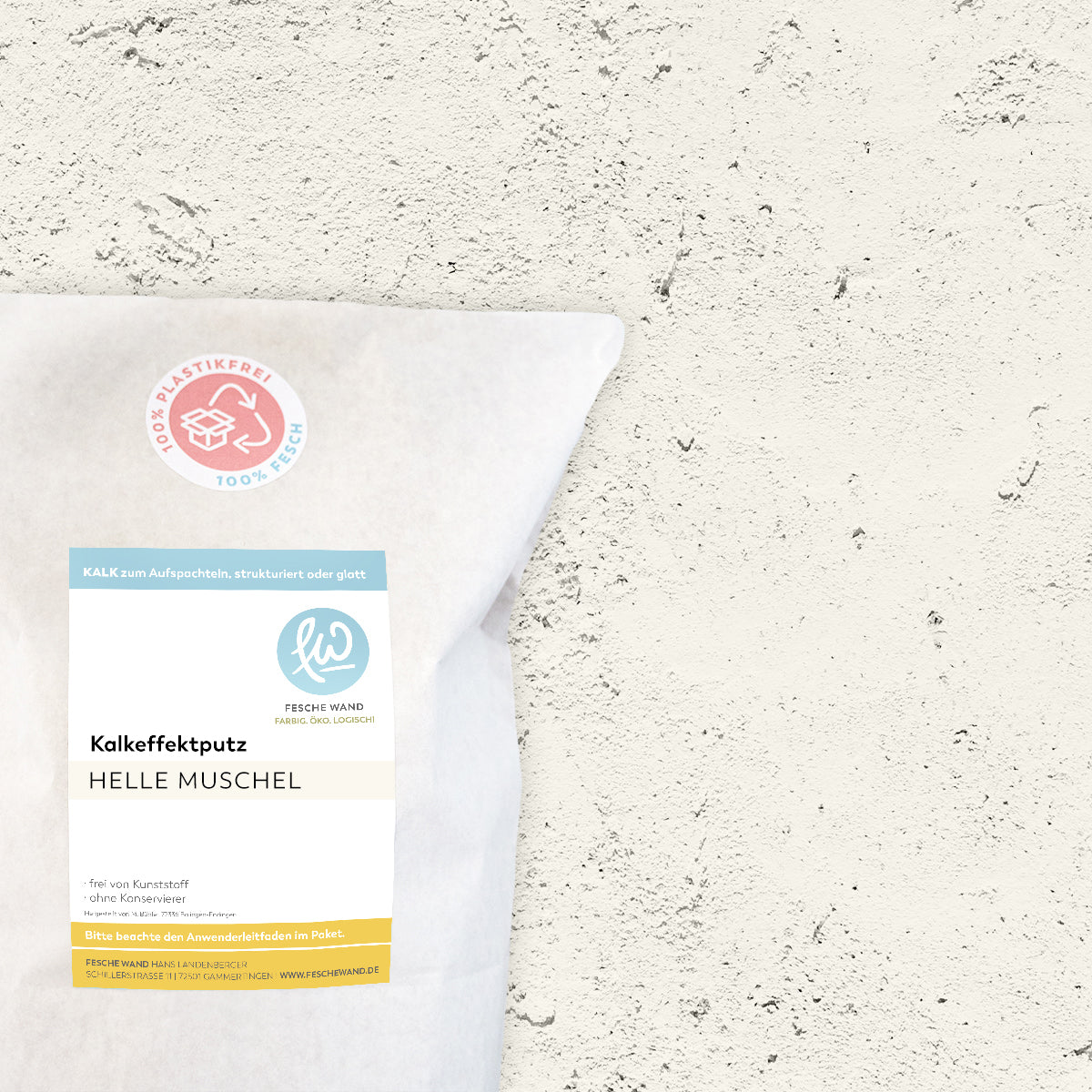 Kalkeffektputz - 0,8 KG in helle Muschel (beige-weiß) von Fesche Wand - #farbe_helle Muschel (beige-weiß)
