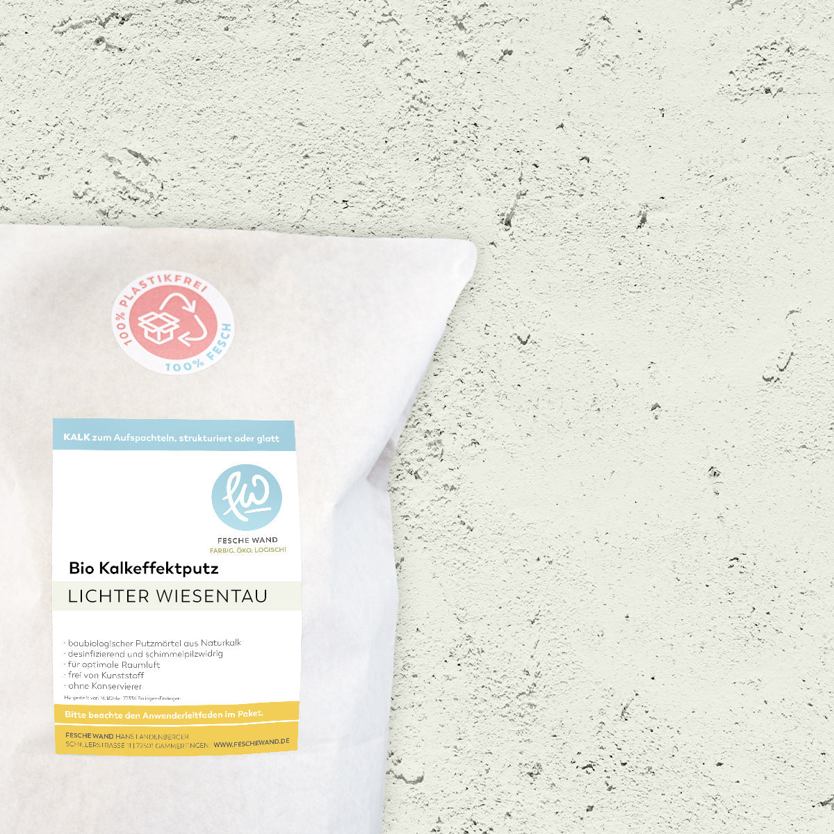 Kalkeffektputz - 24 KG in lichter Wiesentau (zartes graugün) von Fesche Wand - #farbe_lichter Wiesentau (zartes graugün)