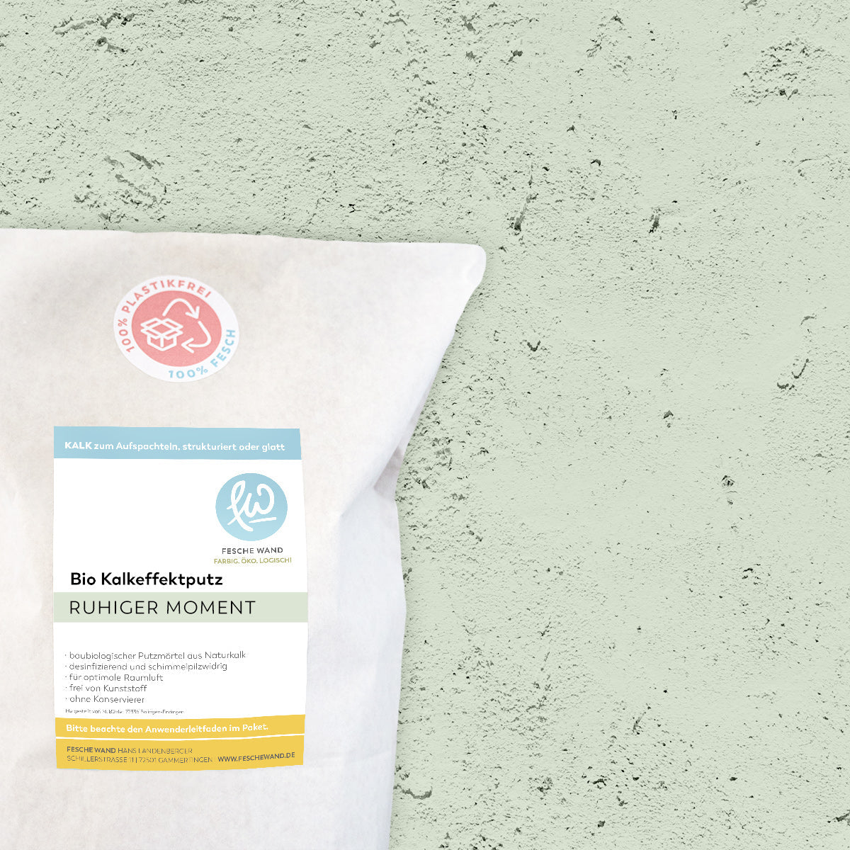Kalkeffektputz - 24 KG in ruhiger Moment (helles olivgrün) von Fesche Wand - #farbe_ruhiger Moment (helles olivgrün)