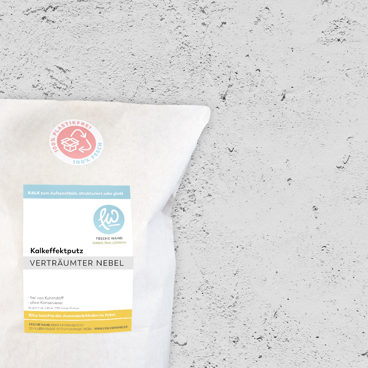 Kalkeffektputz - 0,8 KG in verträumter Nebel (kühles hellgrau) von Fesche Wand - #farbe_verträumter Nebel (kühles hellgrau)