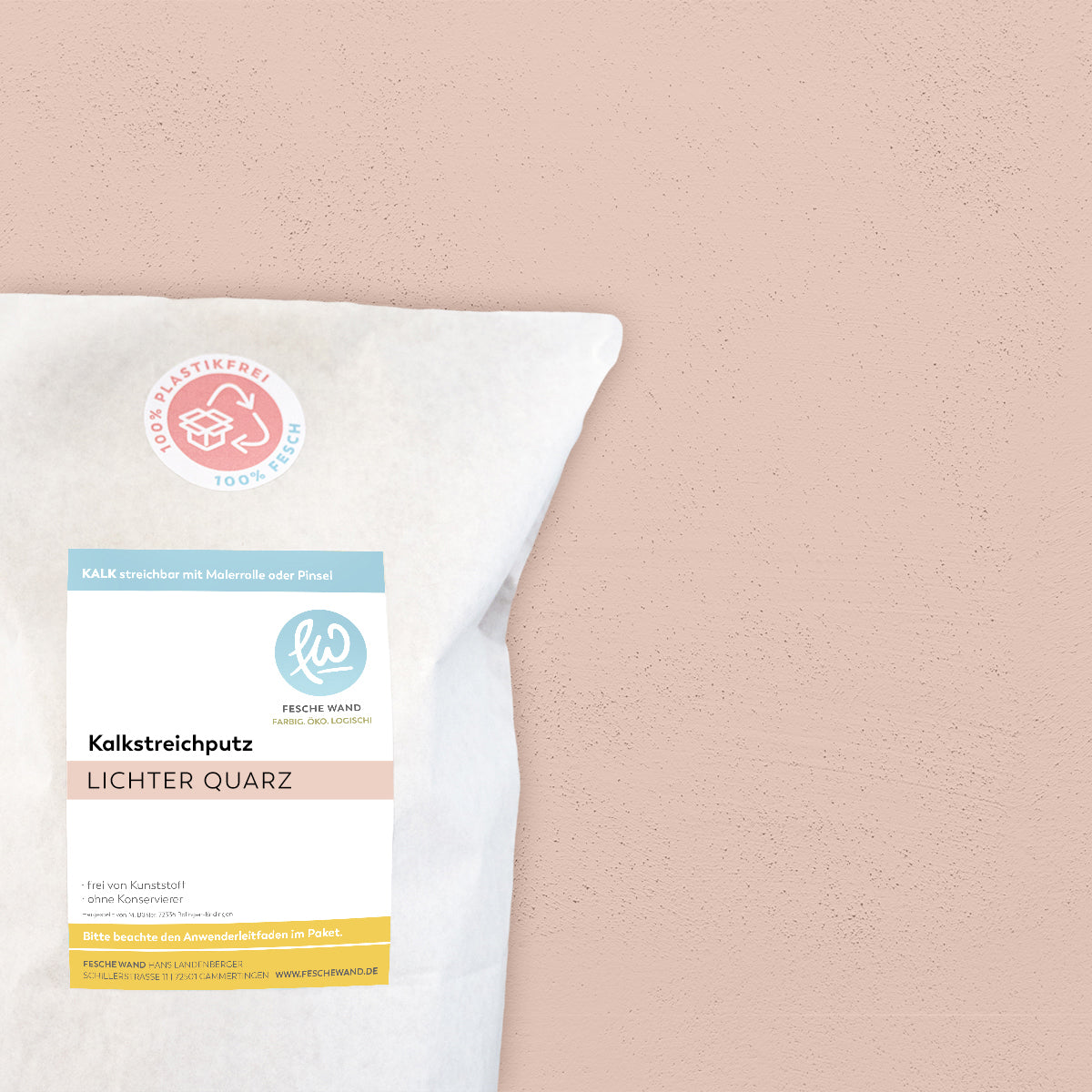 Kalkstreichputz - 0,8 KG in lichter Quarz (warmes rosé) von Fesche Wand - #farbe_lichter Quarz (warmes rosé)