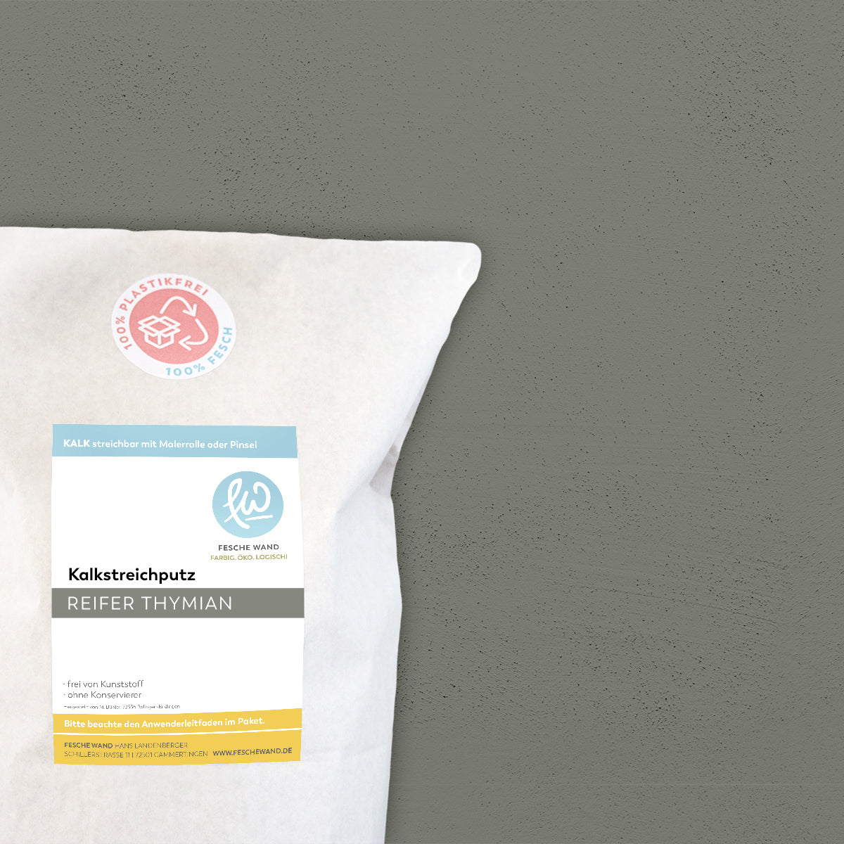 Kalkstreichputz - 0,8 KG in reifer Thymian (dunkles graugrün) von Fesche Wand - #farbe_reifer Thymian (dunkles graugrün)