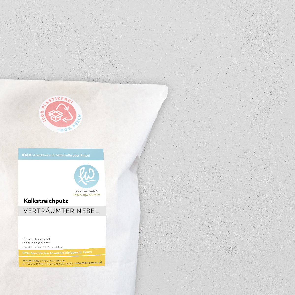 Kalkstreichputz - 0,8 KG in verträumter Nebel (kühles hellgrau) von Fesche Wand - #farbe_verträumter Nebel (kühles hellgrau)