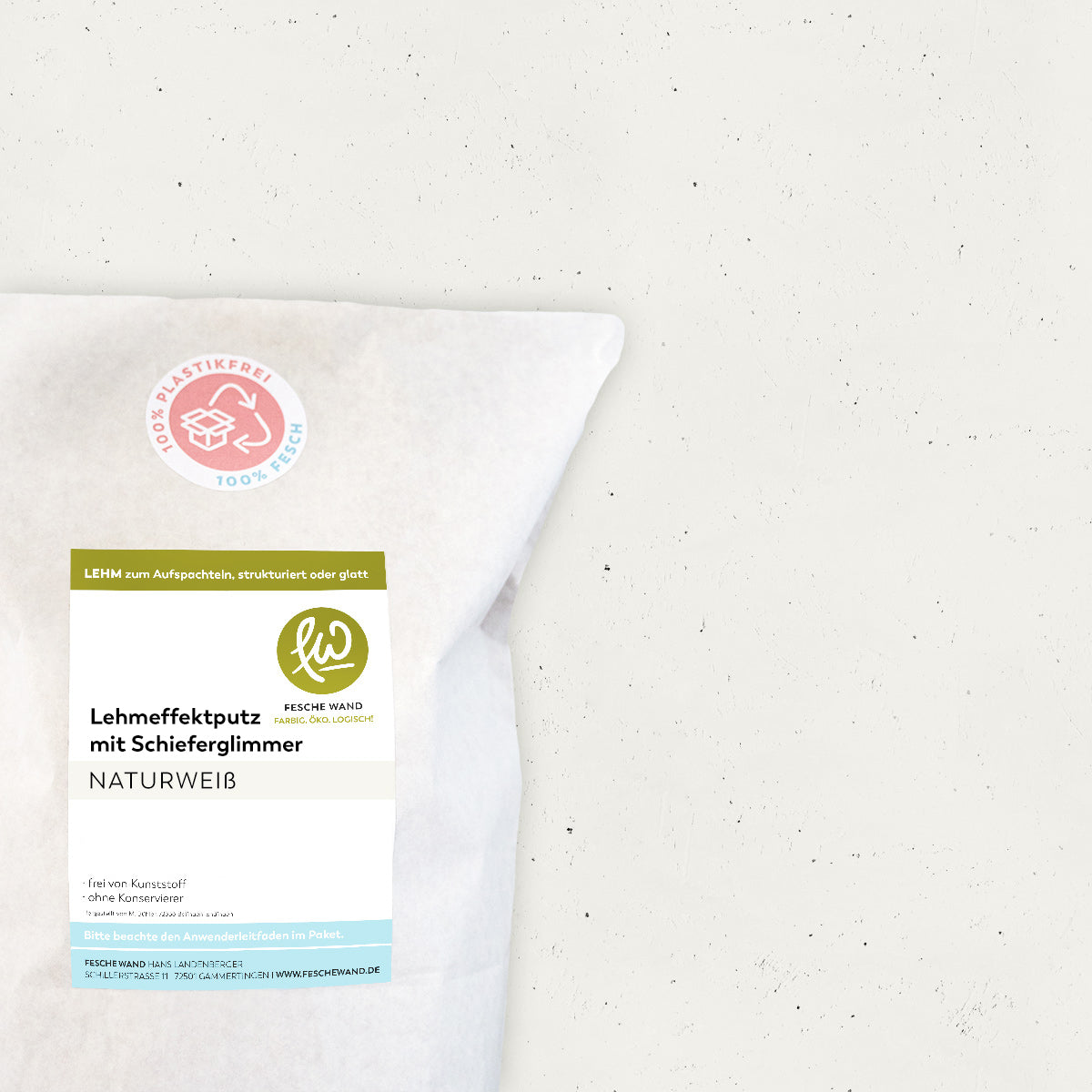 Lehmeffektputz mit Schieferglimmer - 0,8 KG in Naturweiß von Fesche Wand - #farbe_Naturweiß