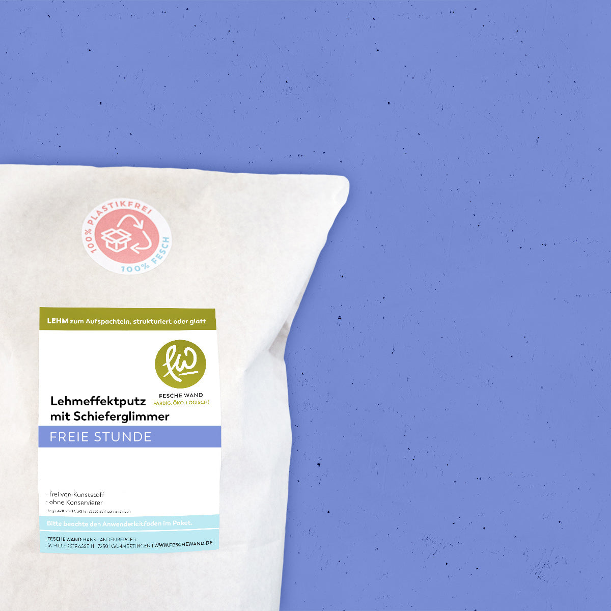 Lehmeffektputz mit Schieferglimmer - 0,8 KG in freie Stunde (blau) von Fesche Wand - #farbe_freie Stunde (blau)