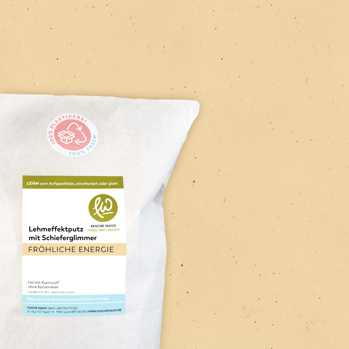 Lehmeffektputz mit Schieferglimmer - 0,8 KG in fröhliche Energie (gelborange) von Fesche Wand - #farbe_fröhliche Energie (gelborange)