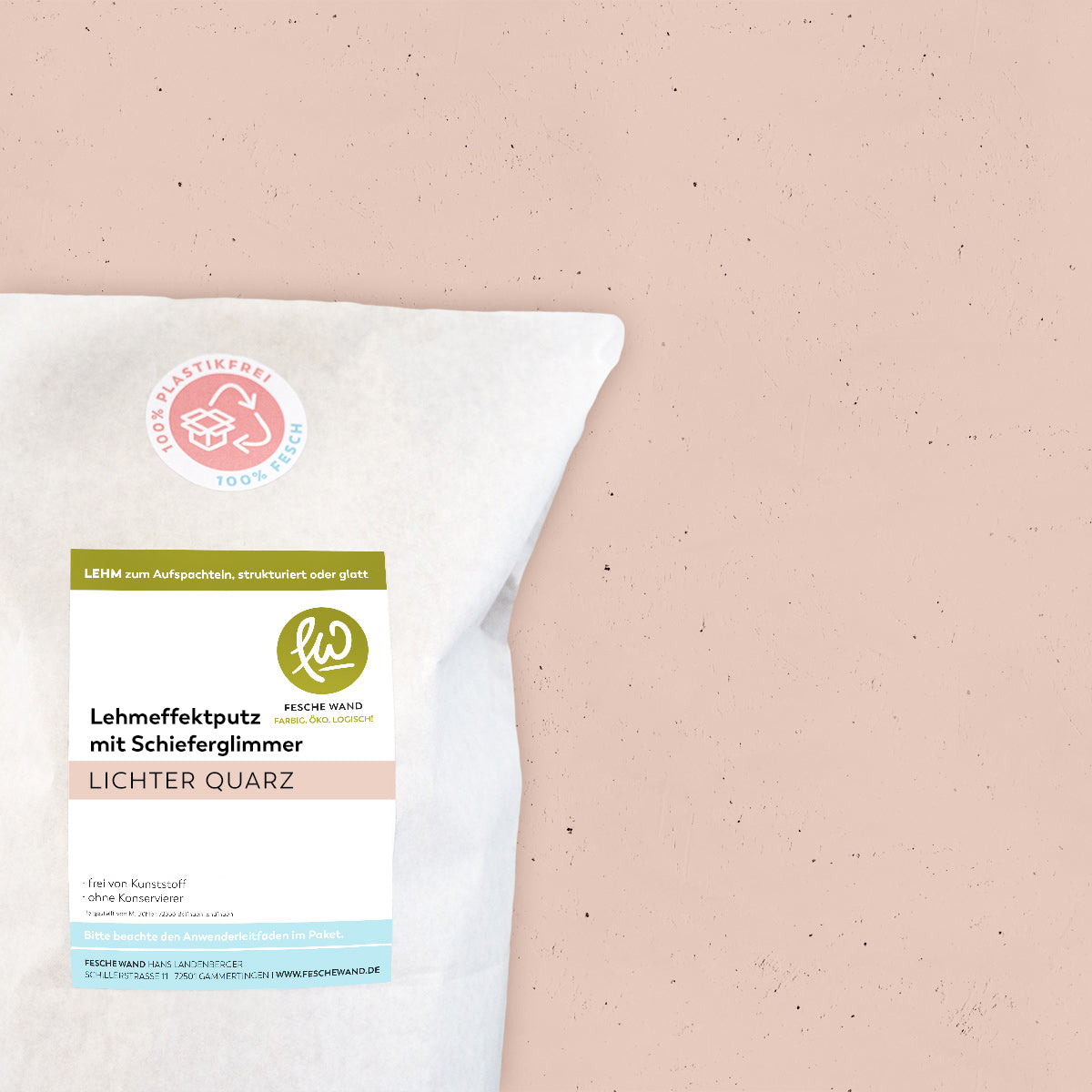 Lehmeffektputz mit Schieferglimmer - 0,8 KG in lichter Quarz (warmes rosé) von Fesche Wand - #farbe_lichter Quarz (warmes rosé)