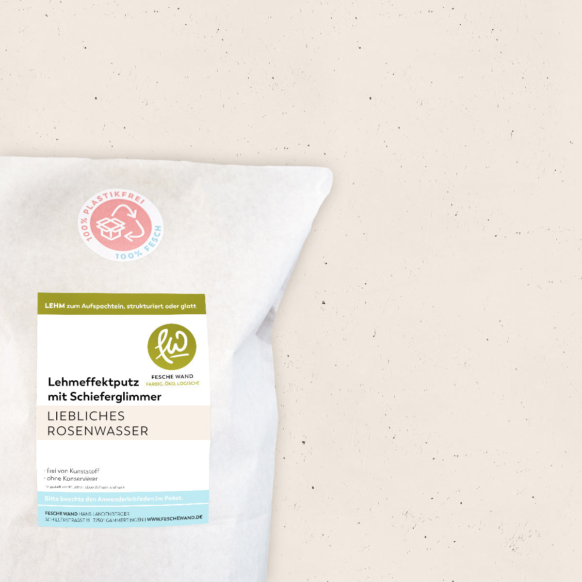 Lehmeffektputz mit Schieferglimmer - 0,8 KG in liebliches Rosenwasser (zartes rosé) von Fesche Wand - #farbe_liebliches Rosenwasser (zartes rosé)