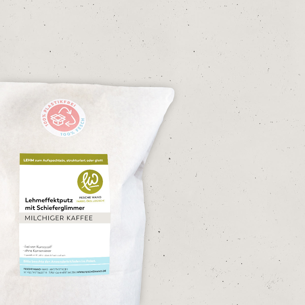 Lehmeffektputz mit Schieferglimmer - 0,8 KG in milchiger Kaffee (beige-braun) von Fesche Wand - #farbe_milchiger Kaffee (beige-braun)
