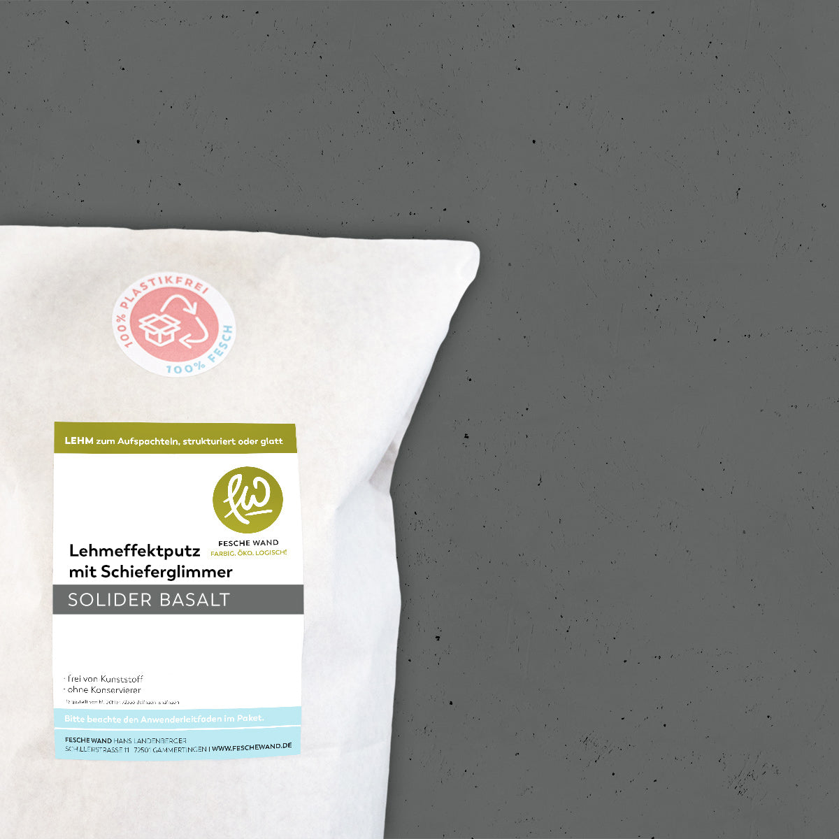 Lehmeffektputz mit Schieferglimmer - 0,8 KG in solider Basalt (anthrazit) von Fesche Wand - #farbe_solider Basalt (anthrazit)