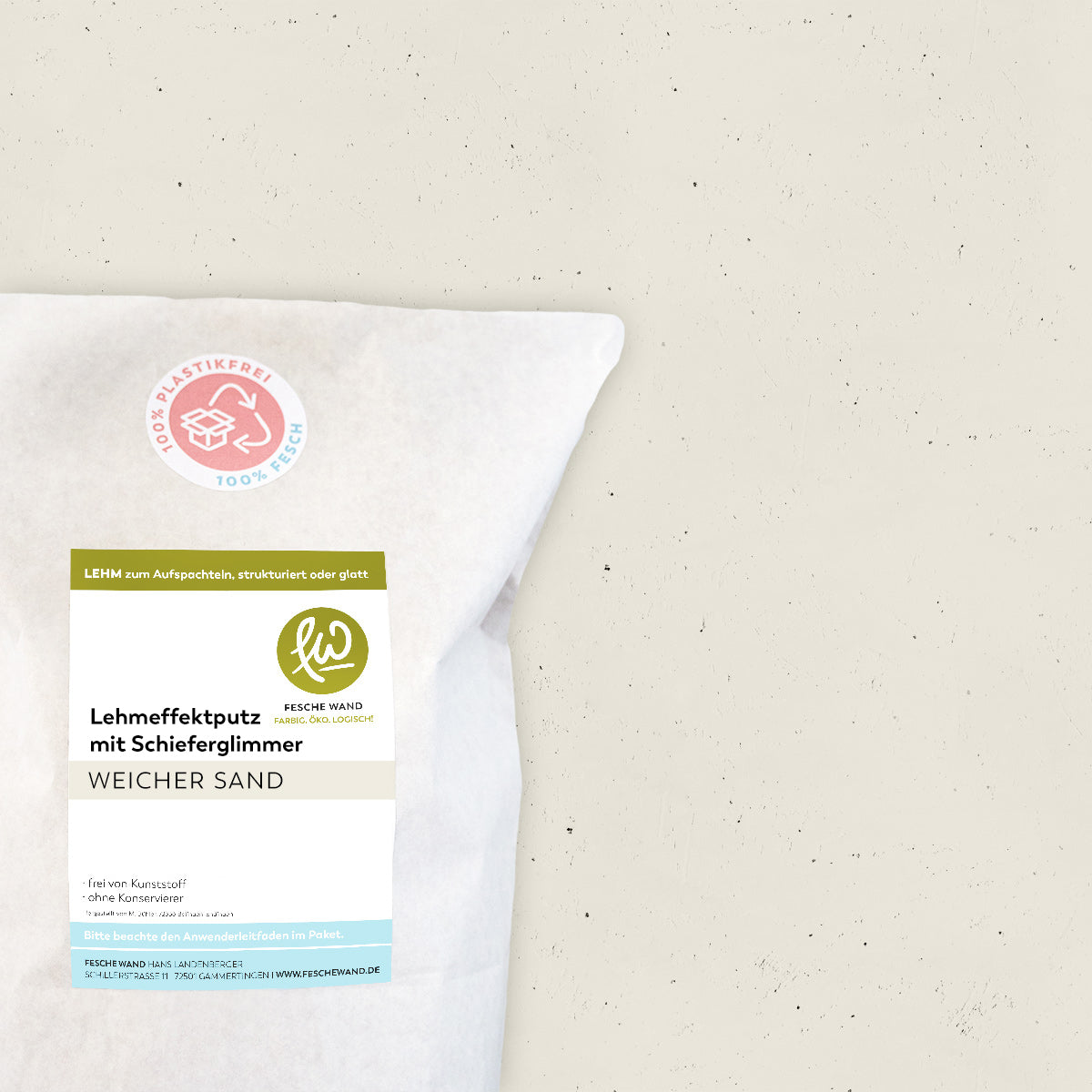 Lehmeffektputz mit Schieferglimmer - 0,8 KG in weicher Sand (beige) von Fesche Wand - #farbe_weicher Sand (beige)