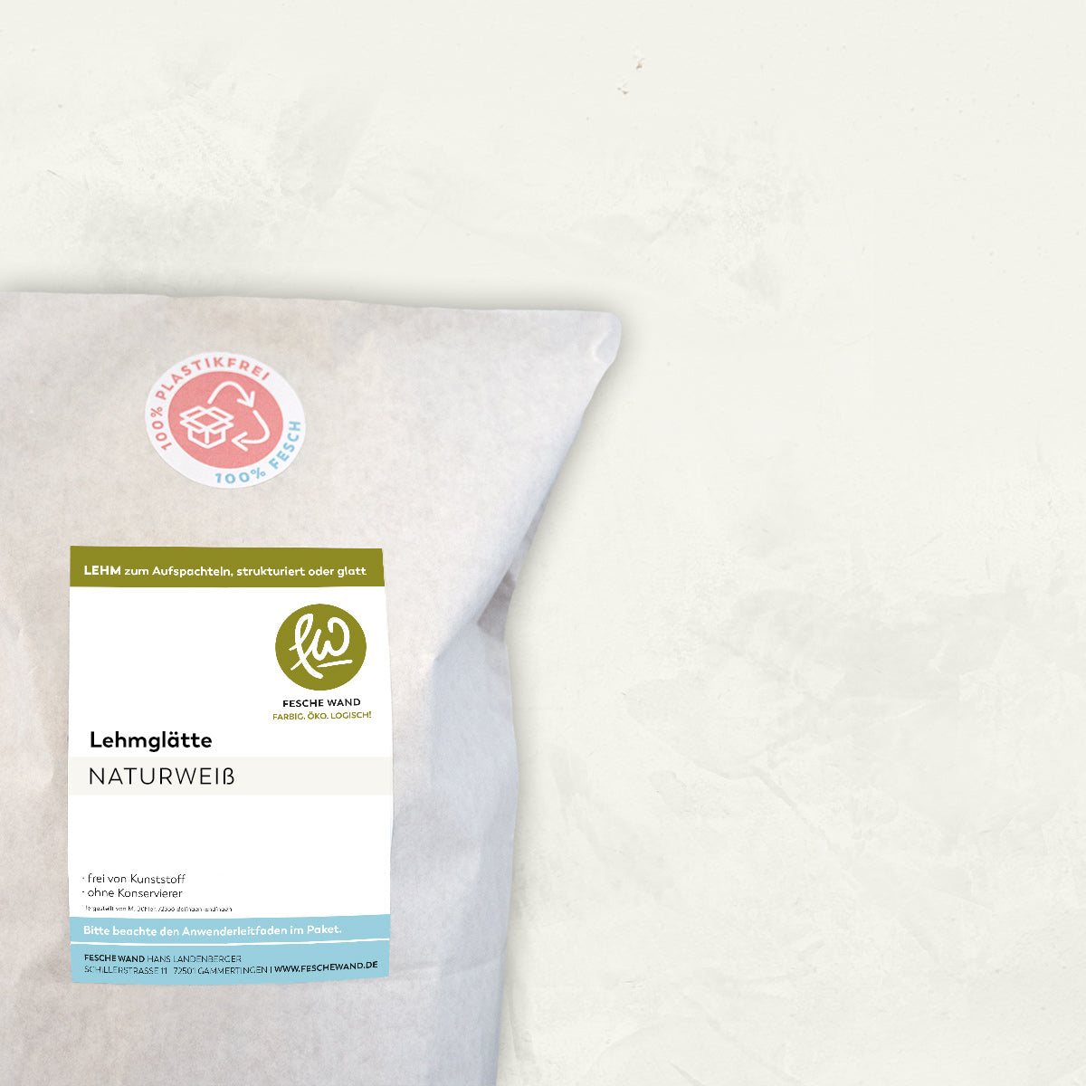 Lehmglätte - 0,8 KG in Naturweiß von Fesche Wand - #farbe_Naturweiß