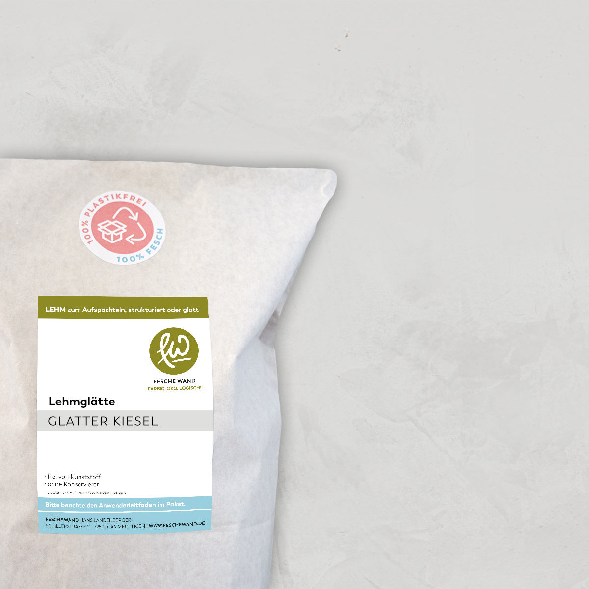 Lehmglätte - 0,8 KG in glatter Kiesel (hellgrau) von Fesche Wand - #farbe_glatter Kiesel (hellgrau)