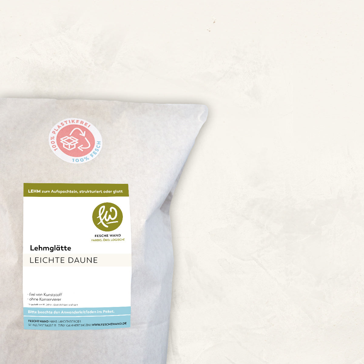 Lehmglätte - 0,8 KG in leichte Daune (zartes umbra-weiß) von Fesche Wand - #farbe_leichte Daune (zartes umbra-weiß)