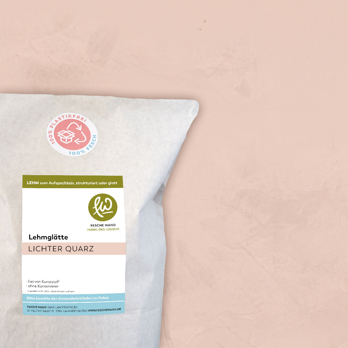 Lehmglätte - 0,8 KG in lichter Quarz (warmes rosé) von Fesche Wand - #farbe_lichter Quarz (warmes rosé)