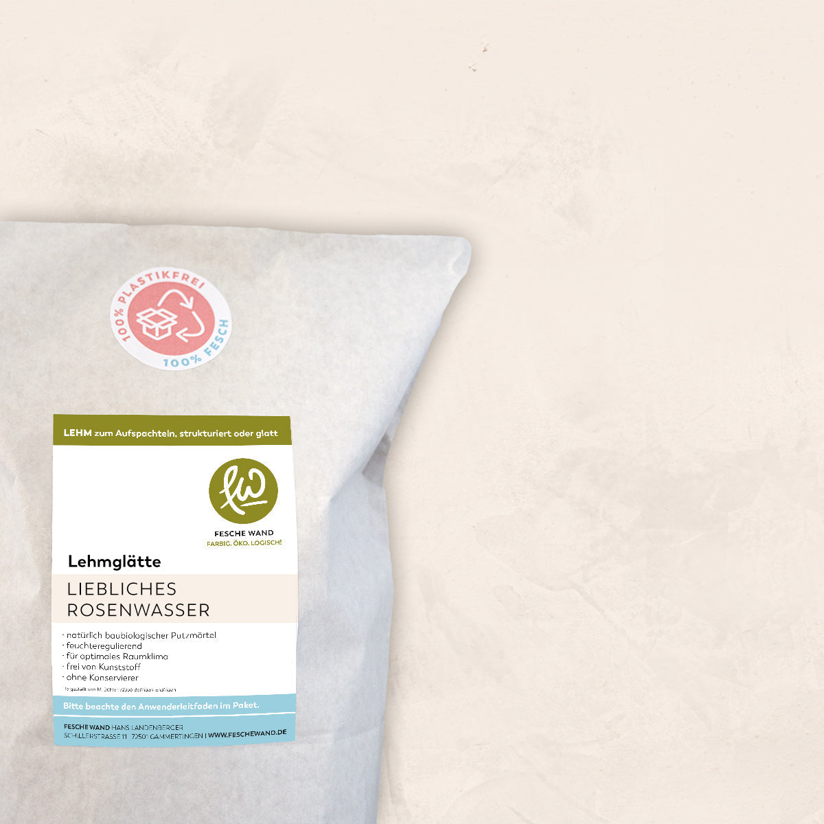 Lehmglätte - 0,8 KG in liebliches Rosenwasser (zartes rosé) von Fesche Wand - #farbe_liebliches Rosenwasser (zartes rosé)