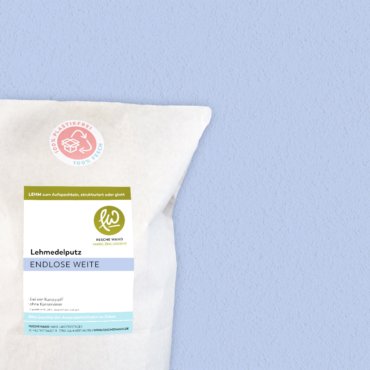 Lehmoberputz - Lehmedelputz - 0,8 KG in endlose Weite (himmelblau) von Fesche Wand - #farbe_endlose Weite (himmelblau)
