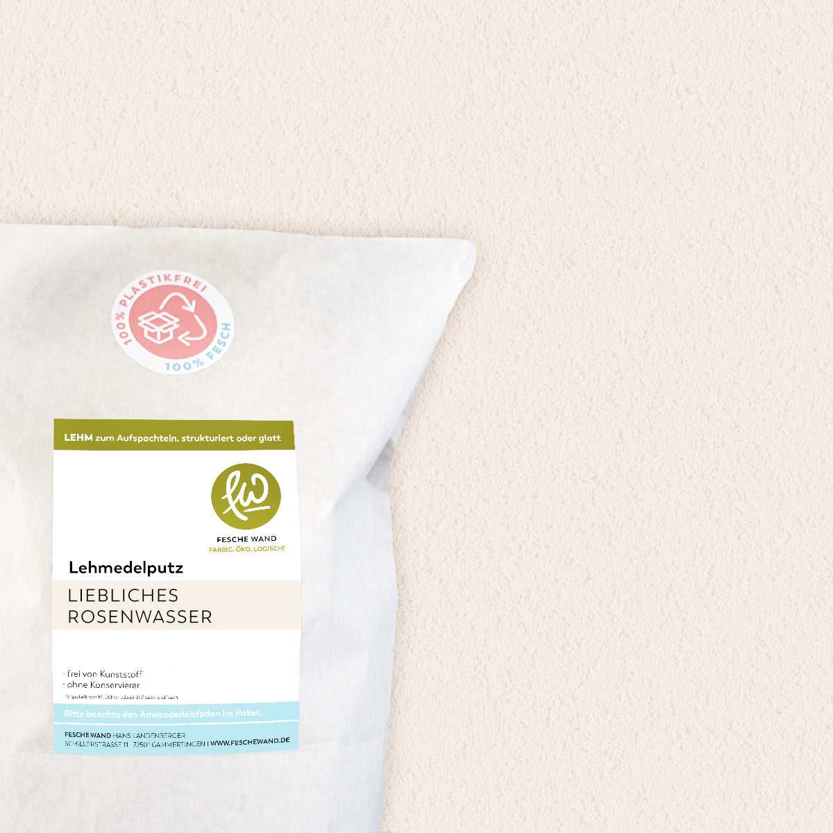 Lehmoberputz - Lehmedelputz - 0,8 KG in liebliches Rosenwasser (zartes rosé) von Fesche Wand - #farbe_liebliches Rosenwasser (zartes rosé)