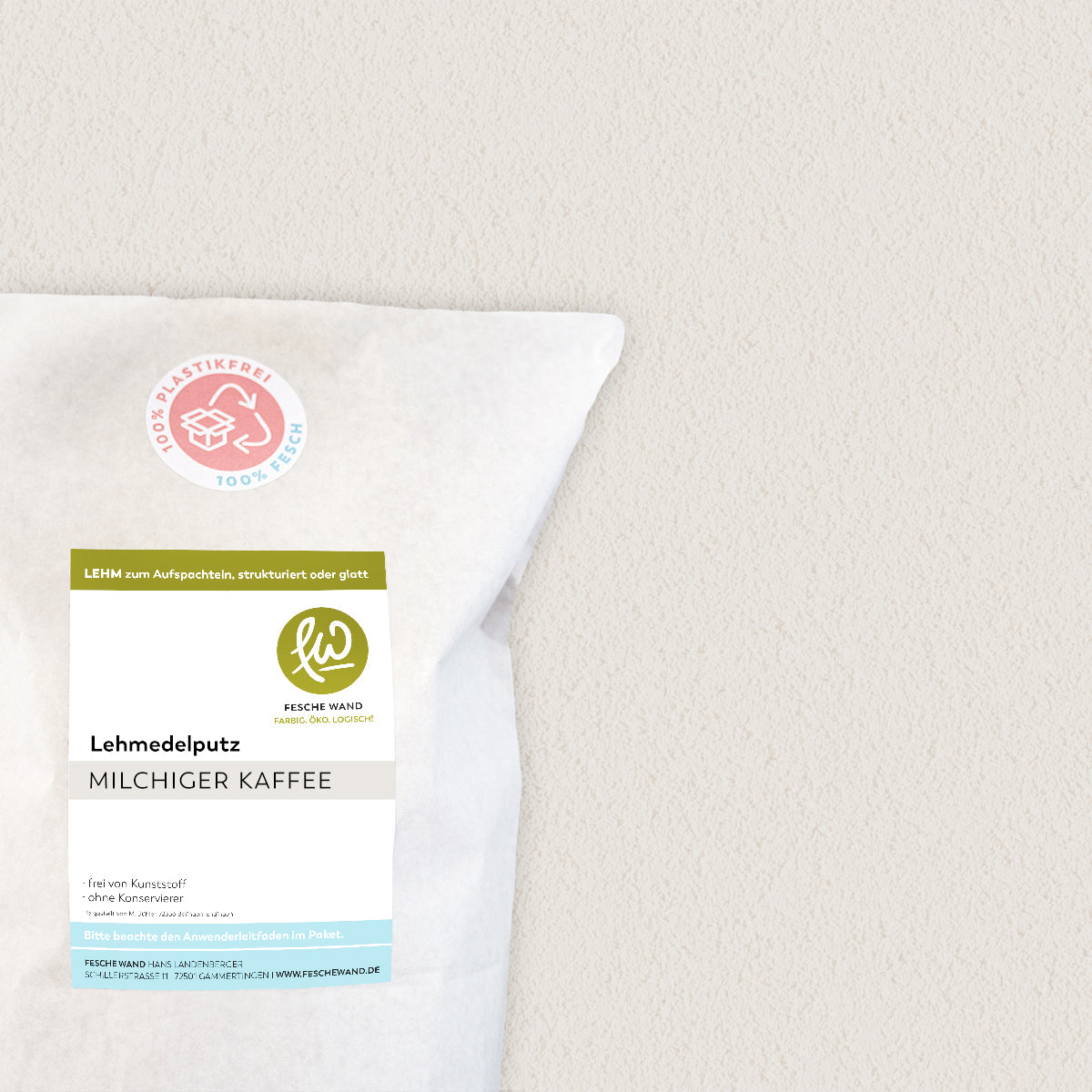 Lehmoberputz - Lehmedelputz - 0,8 KG in milchiger Kaffee (beige-braun) von Fesche Wand - #farbe_milchiger Kaffee (beige-braun)