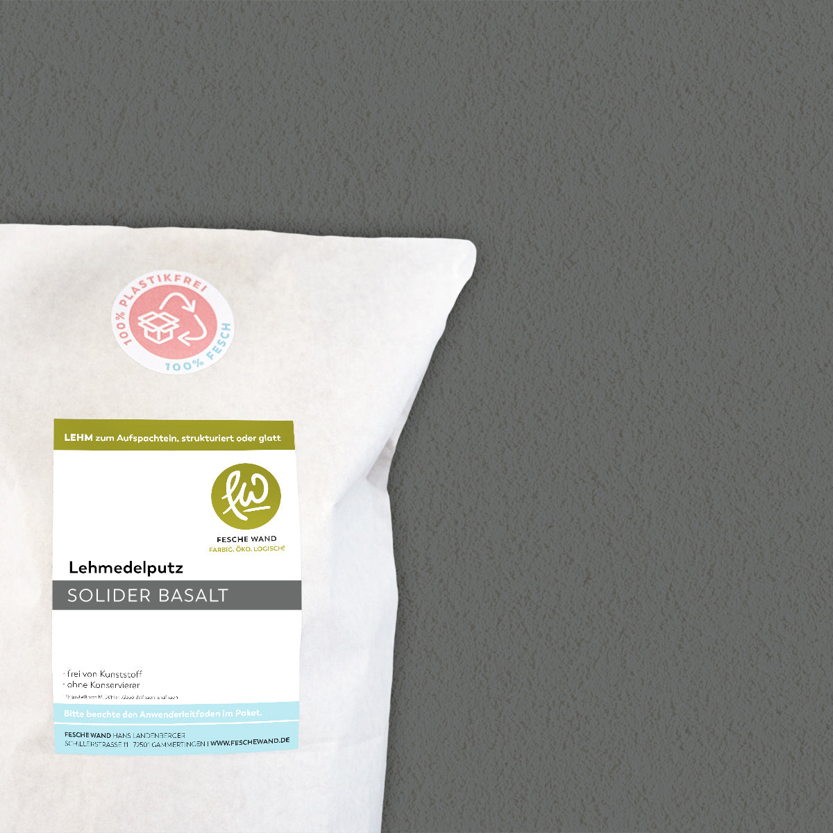 Lehmoberputz - Lehmedelputz - 0,8 KG in solider Basalt (anthrazit) von Fesche Wand - #farbe_solider Basalt (anthrazit)