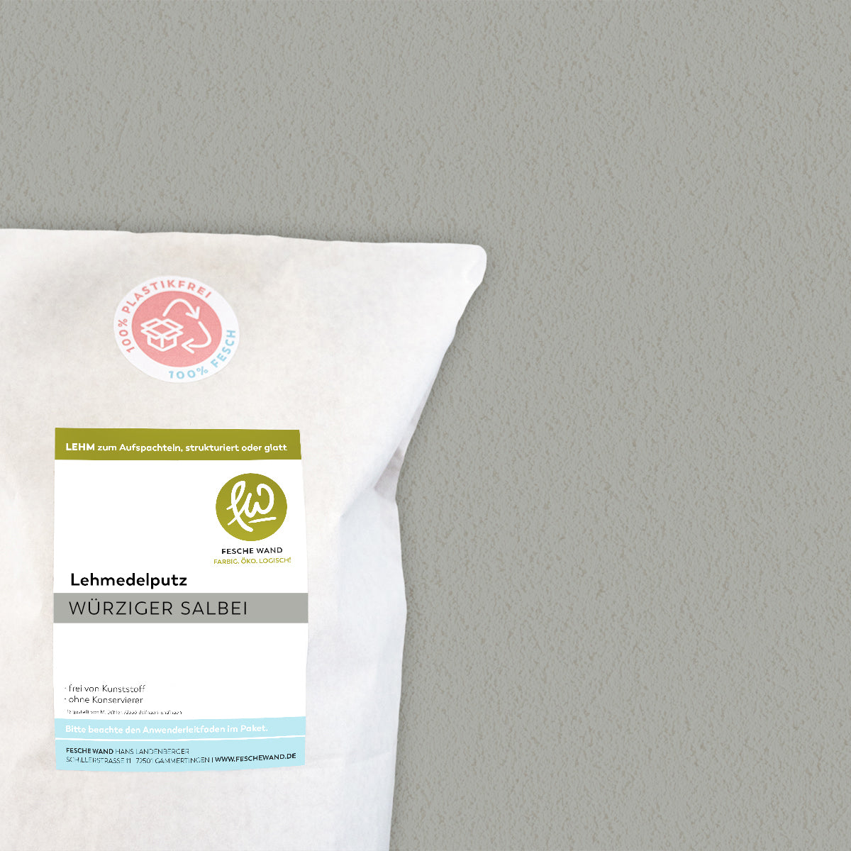 Lehmoberputz - Lehmedelputz - 0,8 KG in würziger Salbei (warmes grau) von Fesche Wand - #farbe_würziger Salbei (warmes grau)