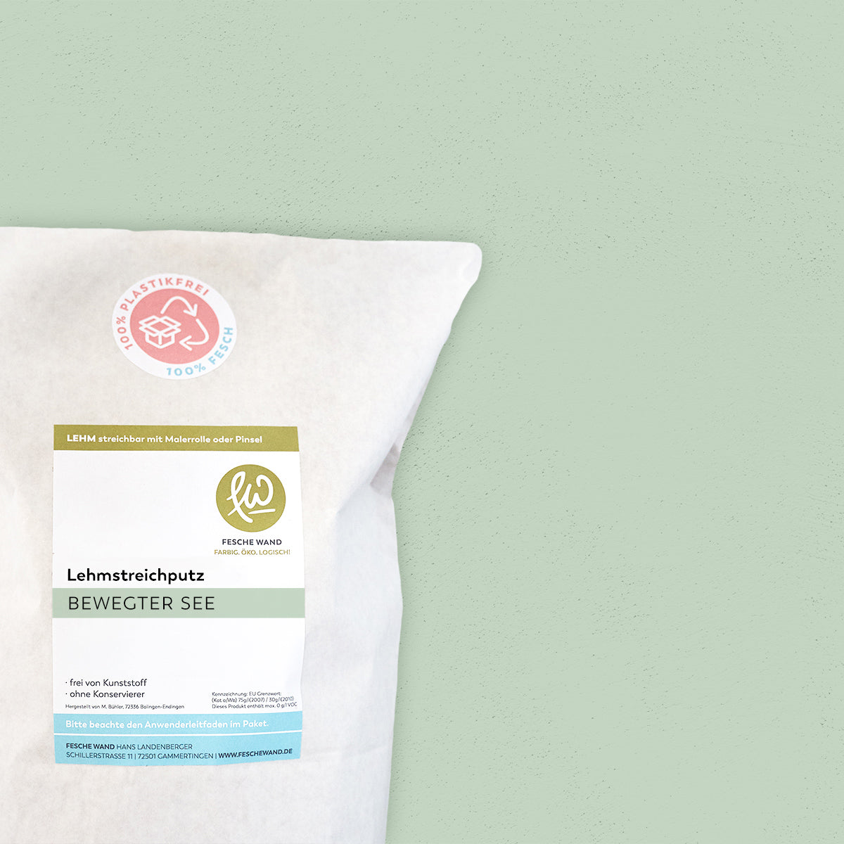 Lehmstreichputz - 0,8 KG in bewegter See (gedämpftes grün) von Fesche Wand - #farbe_bewegter See (gedämpftes grün)