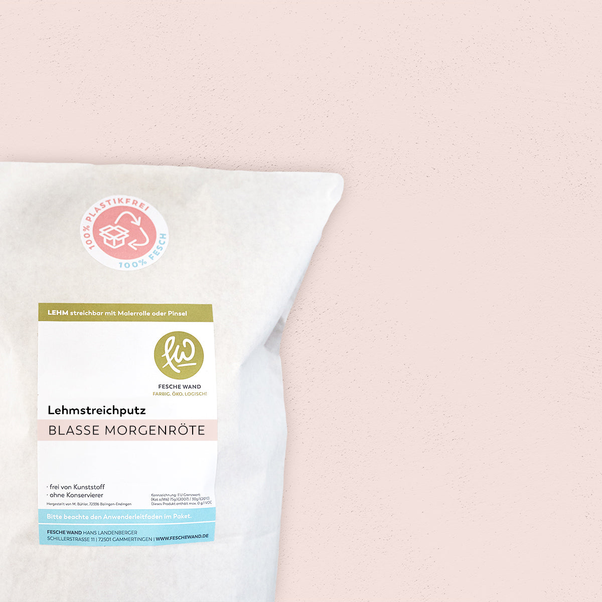 Lehmstreichputz - 0,8 KG in blasse Morgenröte (hell-rosa) von Fesche Wand - #farbe_blasse Morgenröte (hell-rosa)