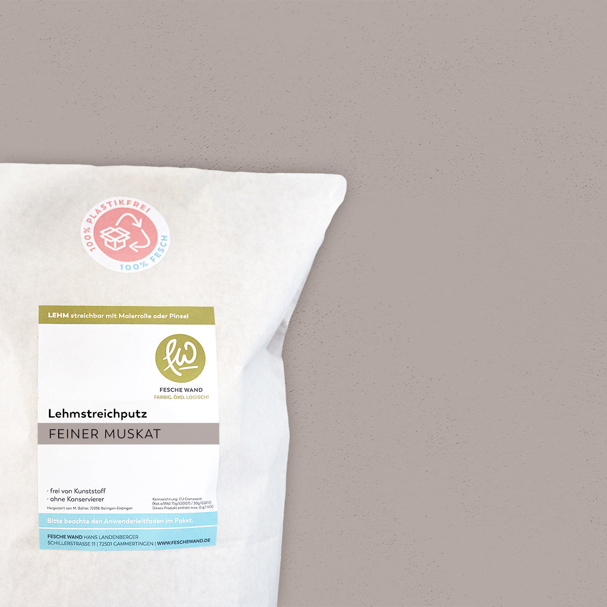 Lehmstreichputz - 0,8 KG in feiner Muskat (helles braun) von Fesche Wand - #farbe_feiner Muskat (helles braun)