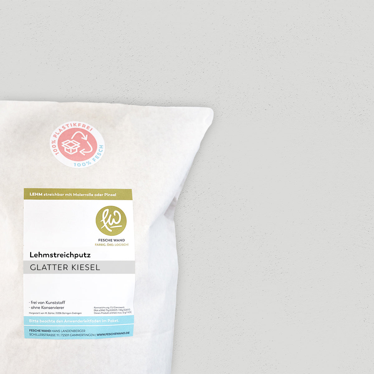 Lehmstreichputz - 0,8 KG in glatter Kiesel (hellgrau) von Fesche Wand - #farbe_glatter Kiesel (hellgrau)