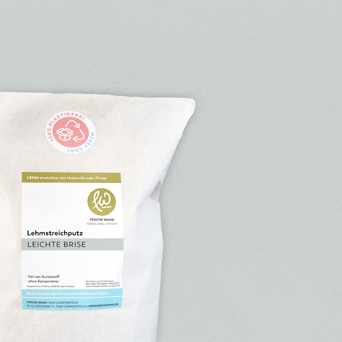 Lehmstreichputz - 0,8 KG in leichte Brise (blaugrau) von Fesche Wand - #farbe_leichte Brise (blaugrau)