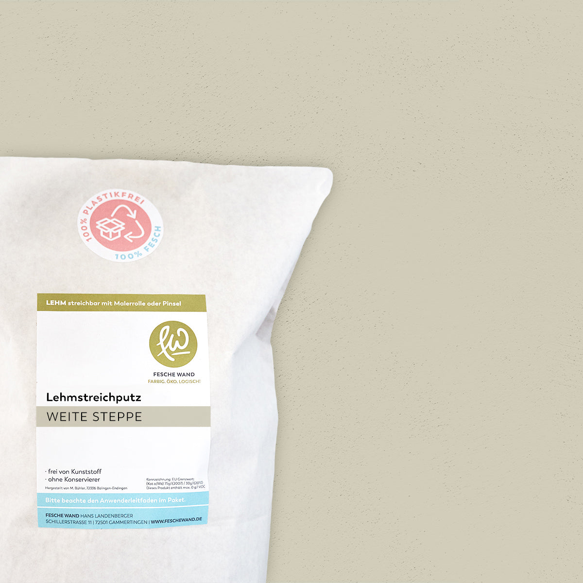 Lehmstreichputz - 0,8 KG in weite Steppe (umbra-beige) von Fesche Wand - #farbe_weite Steppe (umbra-beige)