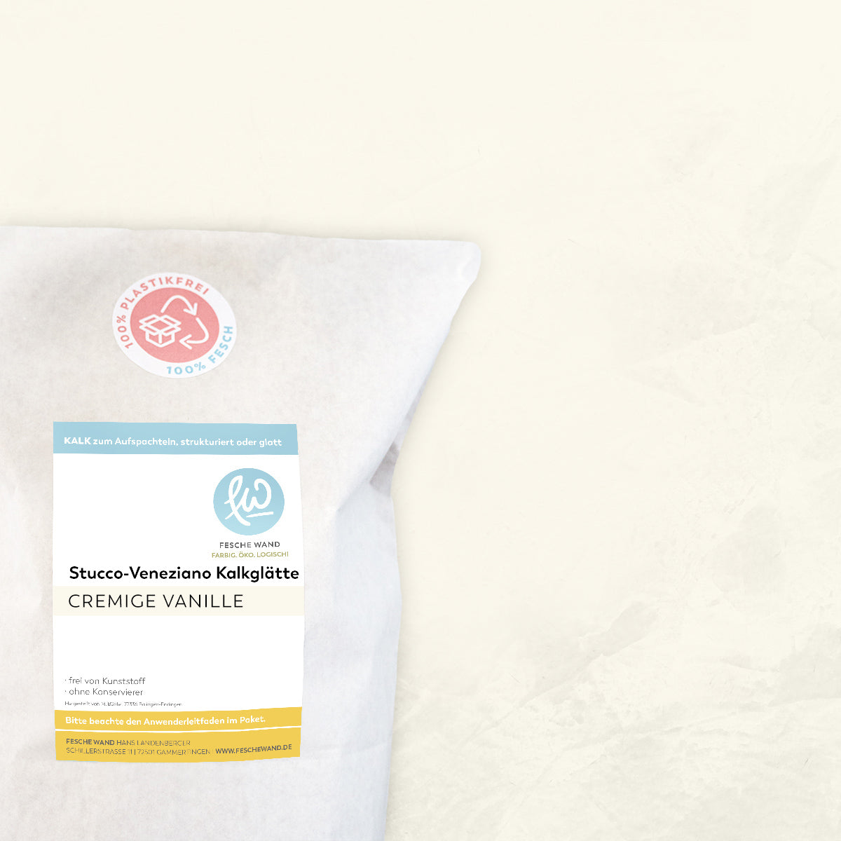 Stucco-Veneziano Kalkglätte - 0,8 KG in cremige Vanille (creme-weiß) von Fesche Wand - #farbe_cremige Vanille (creme-weiß)