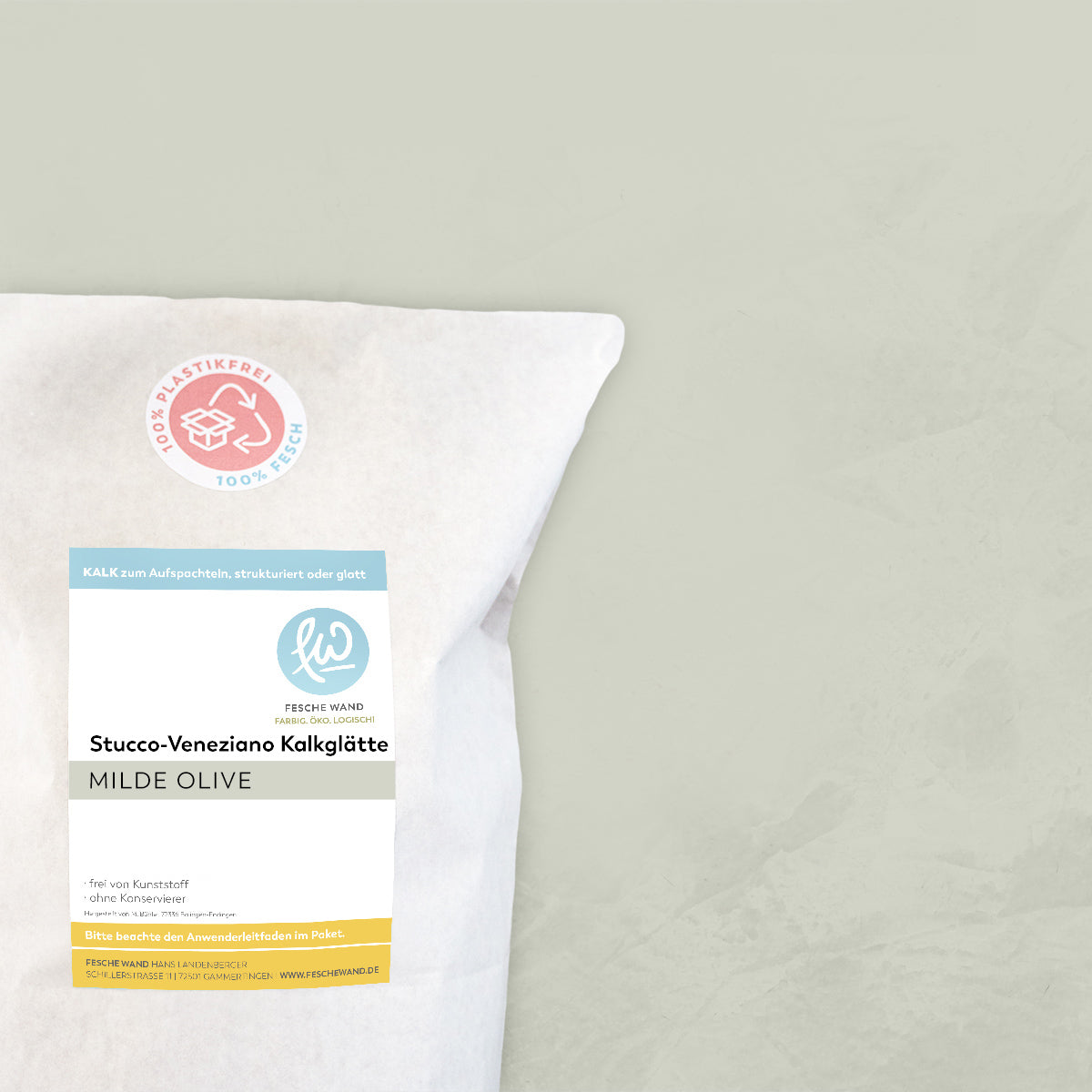 Stucco-Veneziano Kalkglätte - 0,8 KG in milde Olive (graugrün) von Fesche Wand - #farbe_milde Olive (graugrün)