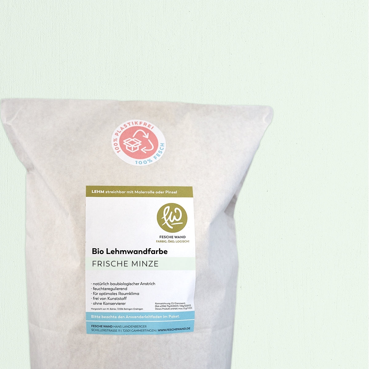 Bio Lehmwandfarbe - 16 KG in frische Minze (kühles grün) von Fesche Wand - #farbe_frische Minze (kühles grün)