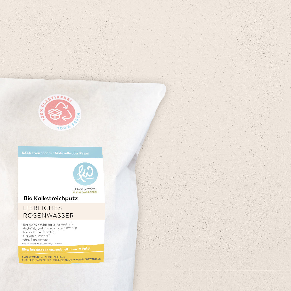 ökologischer Kalkstreichputz - 0,8 KG in liebliches Rosenwasser (zartes rosé) von Fesche Wand - #farbe_liebliches Rosenwasser (zartes rosé)