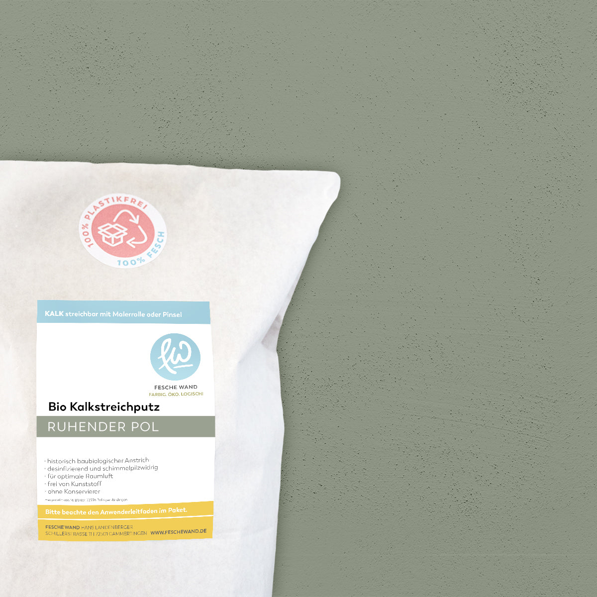 ökologischer Kalkstreichputz - 0,8 KG in ruhender Pol (olivgrün) von Fesche Wand - #farbe_ruhender Pol (olivgrün)