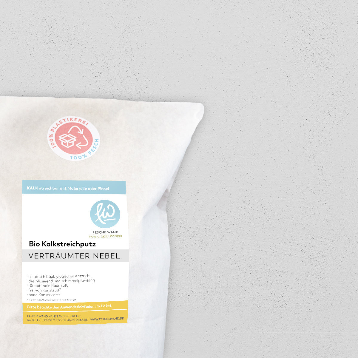 ökologischer Kalkstreichputz - 0,8 KG in verträumter Nebel (kühles hellgrau) von Fesche Wand - #farbe_verträumter Nebel (kühles hellgrau)