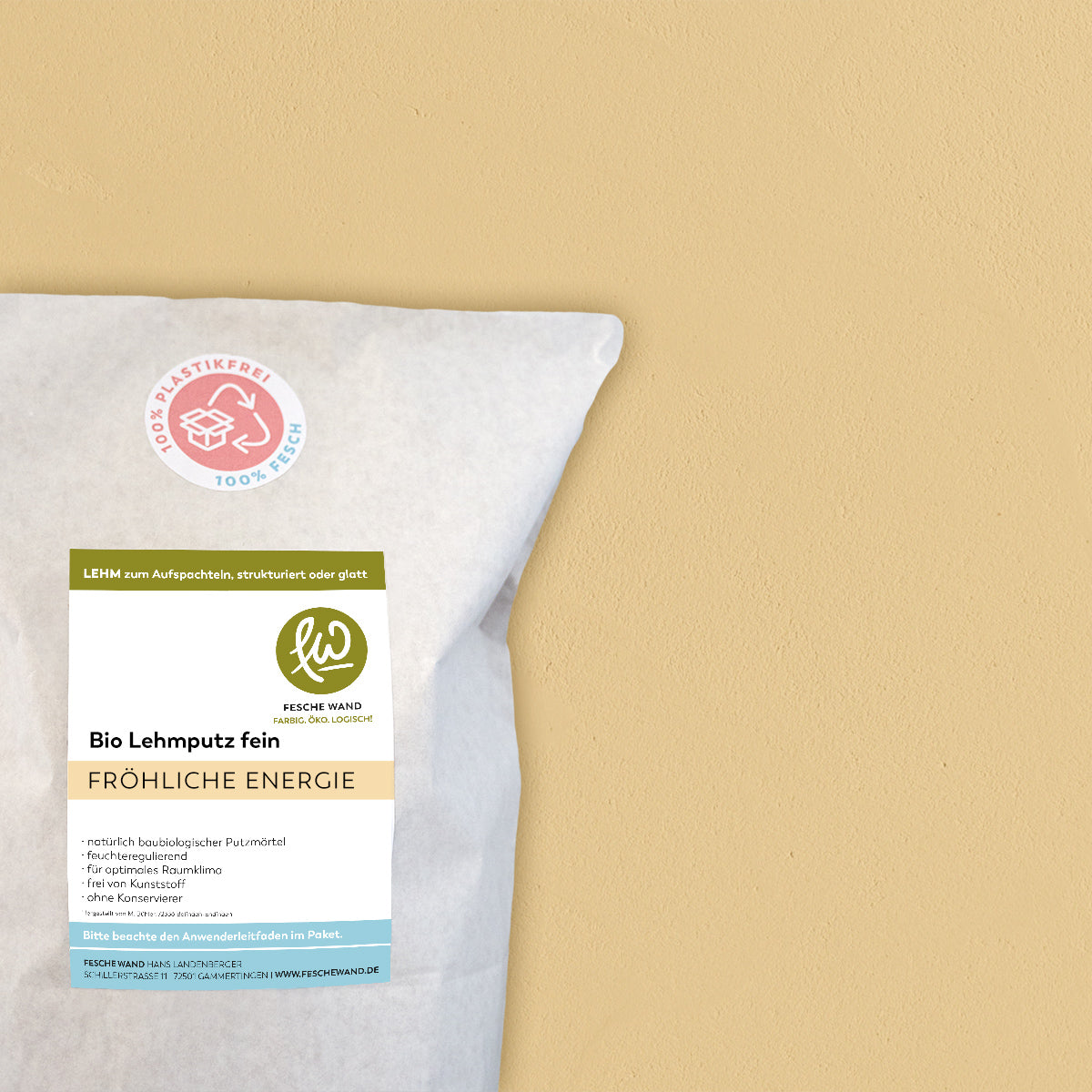 Bio Lehmoberputz FEIN - Lehmfinishputz 0,5 mm – 0.8 KG - #farbe_fröhliche Energie (gelborange)