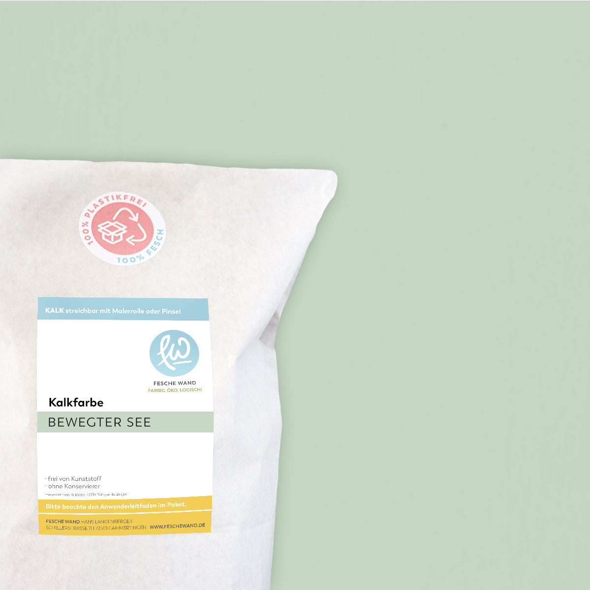 Kalkfarbe - 0.8 KG in bewegter See (gedämpftes grün) von Fesche Wand - #farbe_bewegter See (gedämpftes grün)