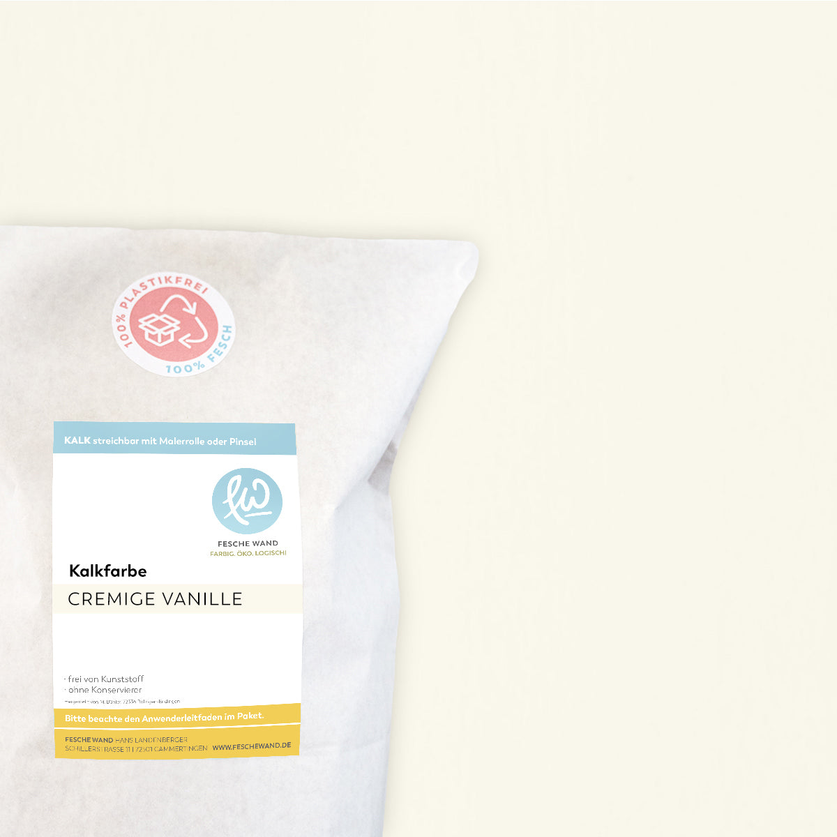 Kalkfarbe - 0.8 KG in cremige Vanille (creme-weiß) von Fesche Wand - #farbe_cremige Vanille (creme-weiß)