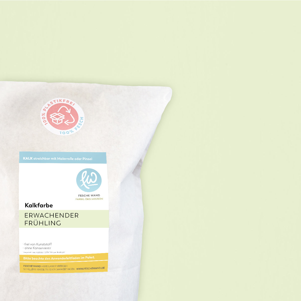 Kalkfarbe - 0.8 KG in erwachender Frühling (helles gelbgrün) von Fesche Wand - #farbe_erwachender Frühling (helles gelbgrün)