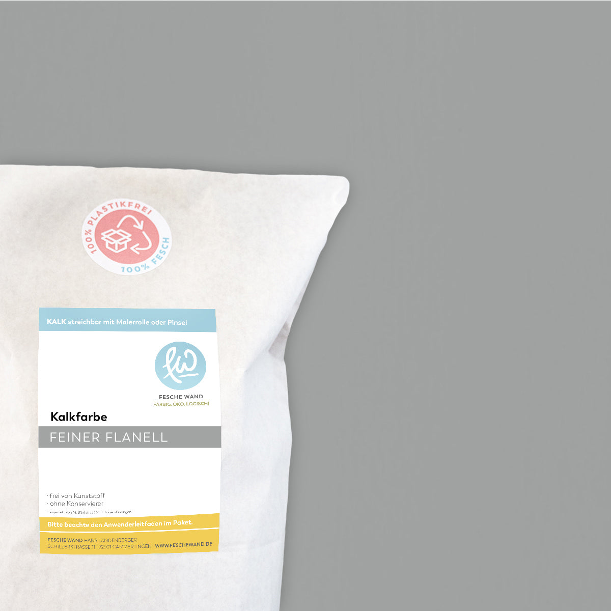Kalkfarbe - 0.8 KG in feiner Flanell (neutrales grau) von Fesche Wand - #farbe_feiner Flanell (neutrales grau)
