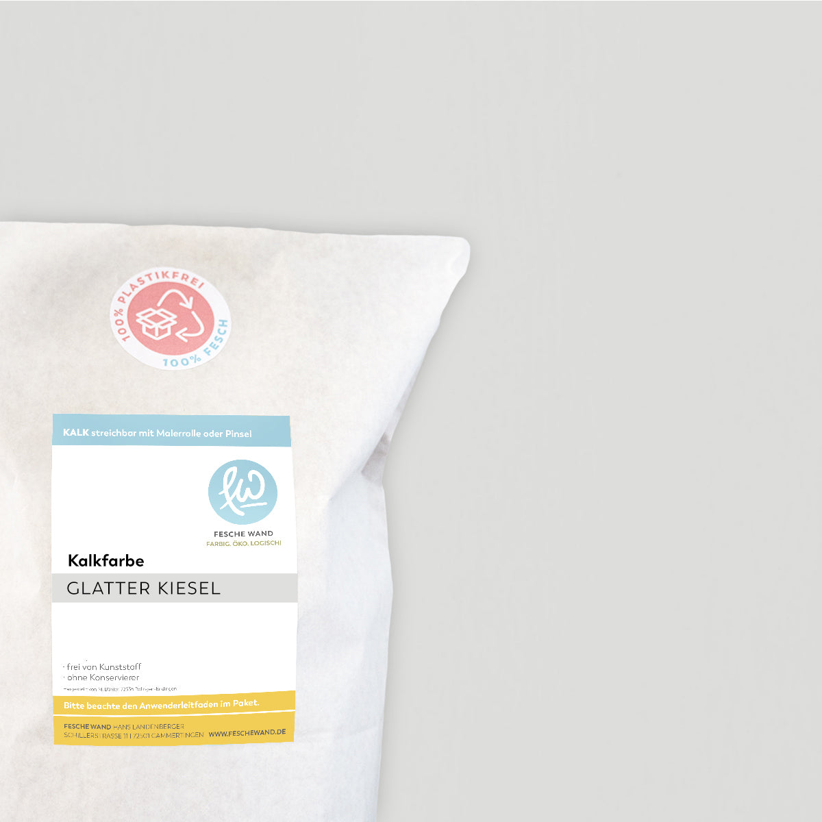Kalkfarbe - 0.8 KG in glatter Kiesel (hellgrau) von Fesche Wand - #farbe_glatter Kiesel (hellgrau)