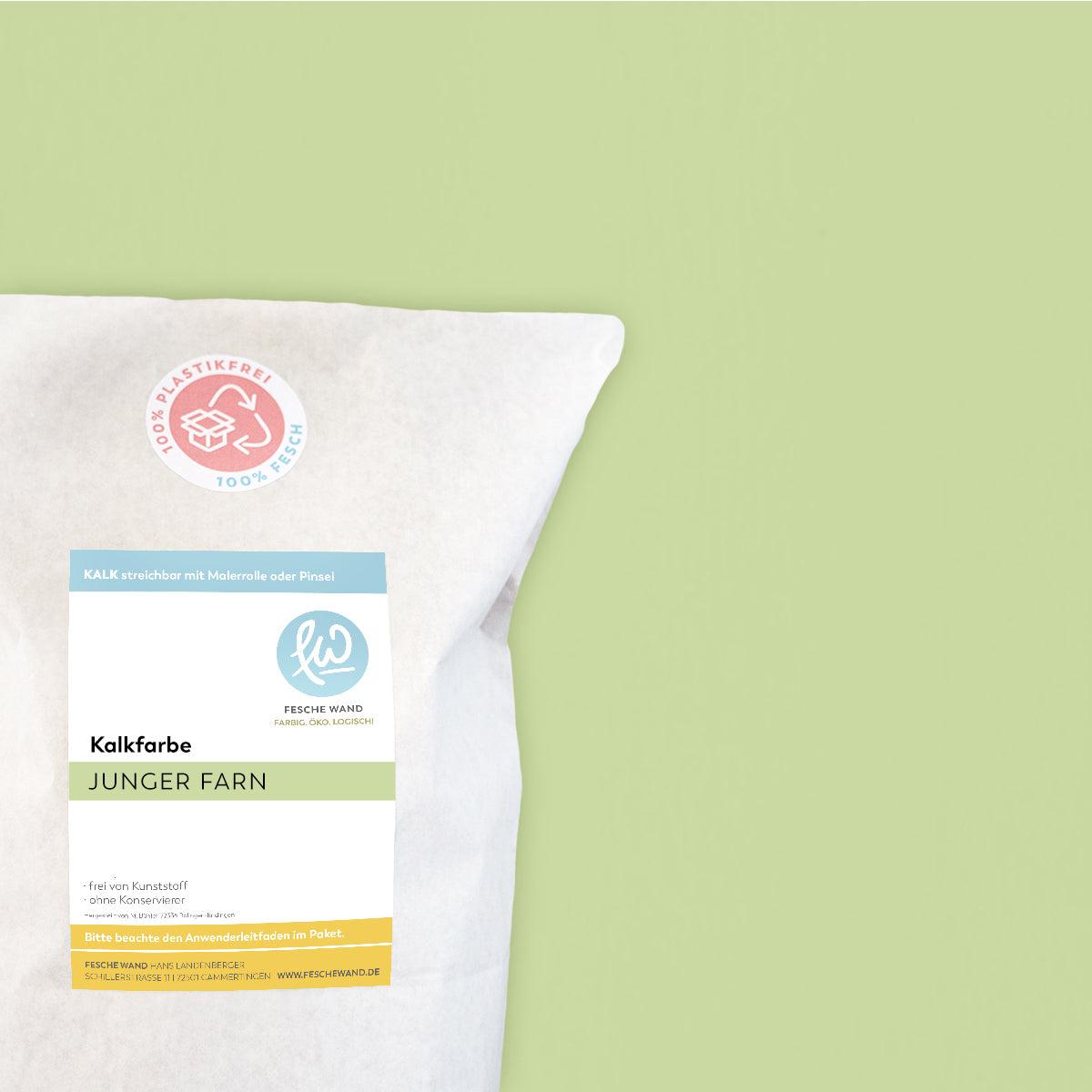 Kalkfarbe - 0.8 KG in junger Farn (gelbgrün) von Fesche Wand - #farbe_junger Farn (gelbgrün)