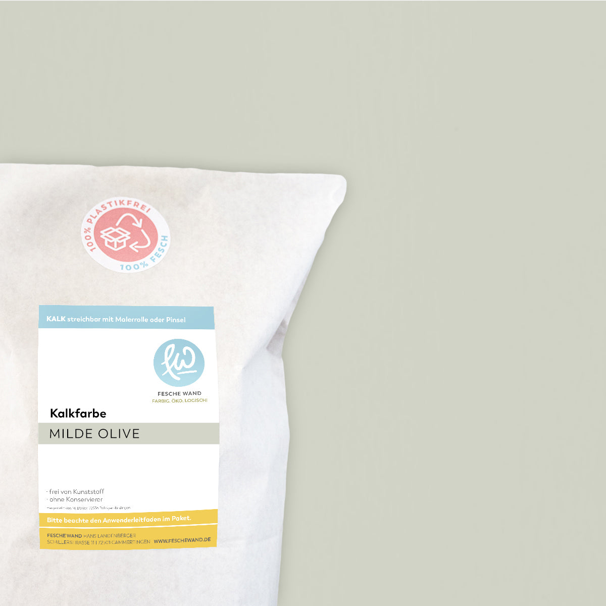 Kalkfarbe - 0.8 KG in milde Olive (graugrün) von Fesche Wand - #farbe_milde Olive (graugrün)