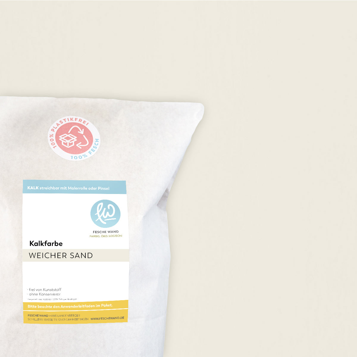 Kalkfarbe - 0.8 KG in weicher Sand (beige) von Fesche Wand - #farbe_weicher Sand (beige)