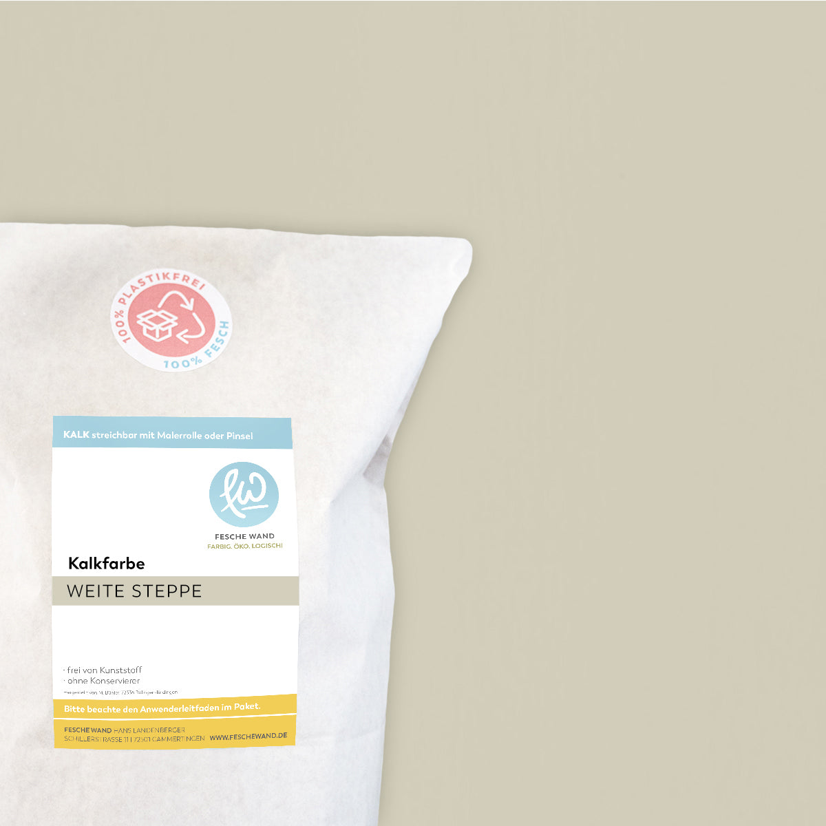 Kalkfarbe - 0.8 KG in weite Steppe (umbra-beige) von Fesche Wand - #farbe_weite Steppe (umbra-beige)