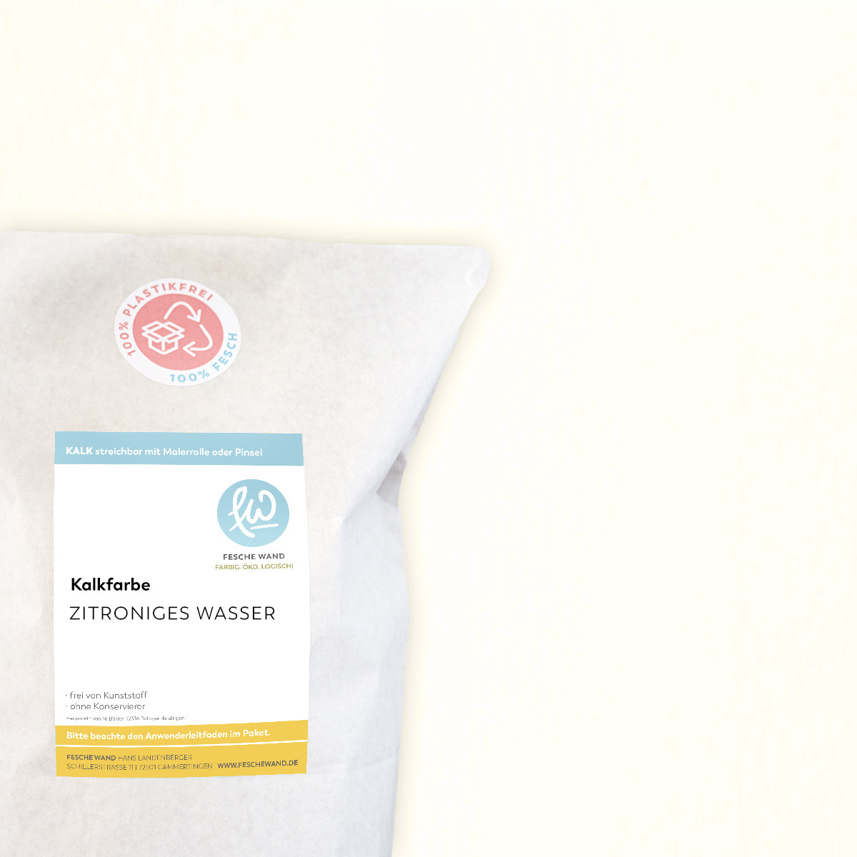Kalkfarbe - 0.8 KG in zitroniges Wasser (zartes hellgelb) von Fesche Wand - #farbe_zitroniges Wasser (zartes hellgelb)