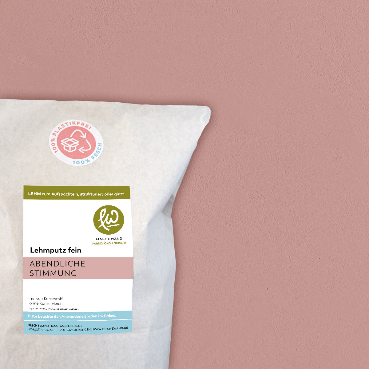 Lehmoberputz FEIN - Lehmfinishputz 0,5 mm – 0.8 KG - #farbe_abendliche Stimmung (kühles rot-rosé)