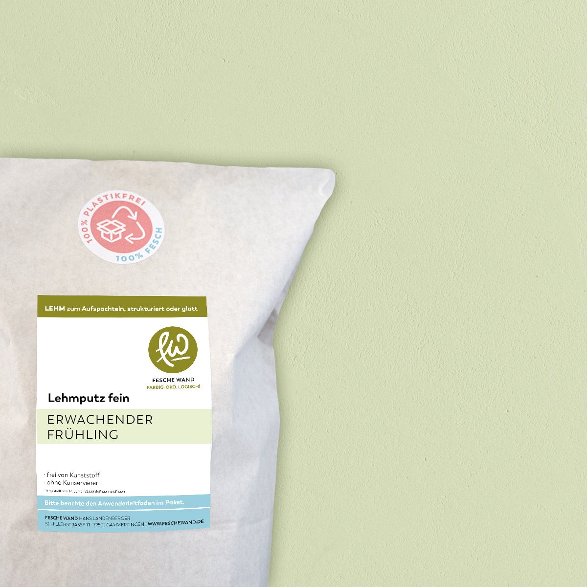 Lehmoberputz FEIN - Lehmfinishputz 0,5 mm – 0.8 KG - #farbe_erwachender Frühling (helles gelbgrün)